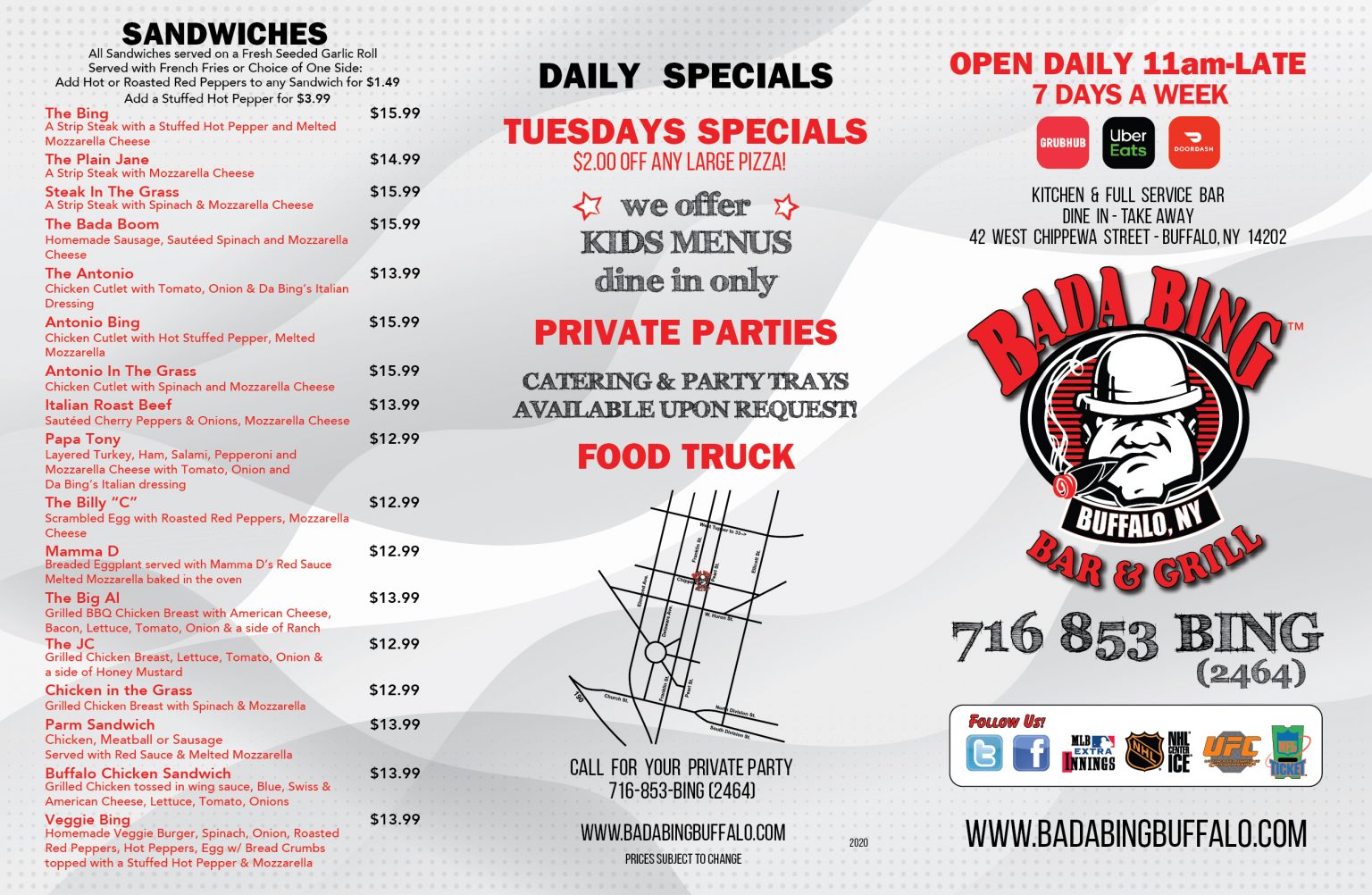 Take Out Menu Bada Bing Bar & GrillBada Bing Bar & Grill